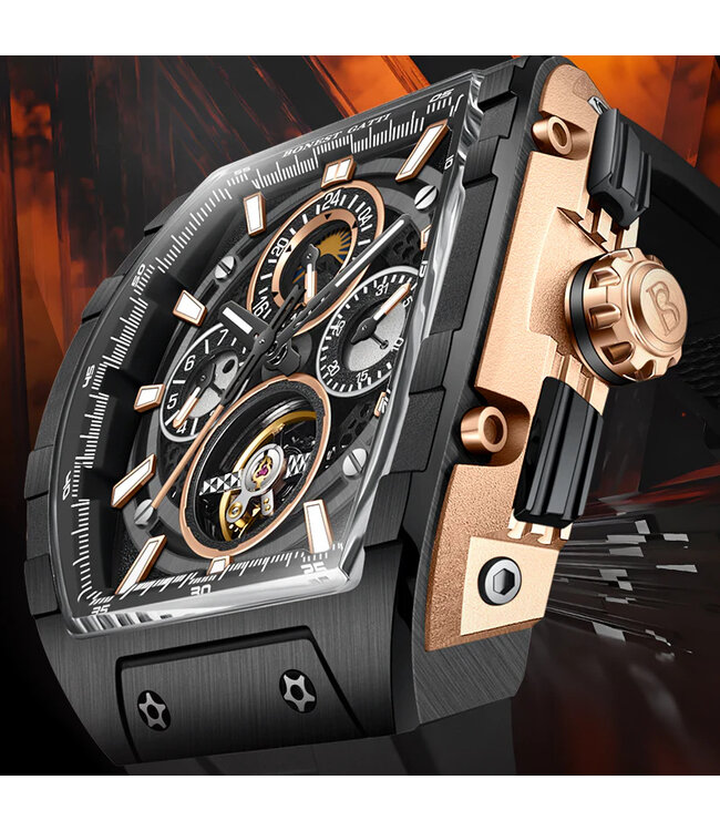 Bonest Gatti  BG5005-R3 Moon Phase Automatik Schwarz/Rosé-Gold Herrenuhr