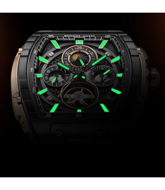 Bonest Gatti  BG5005-R3 Moon Phase Automatik Schwarz/Rosé-Gold Herrenuhr