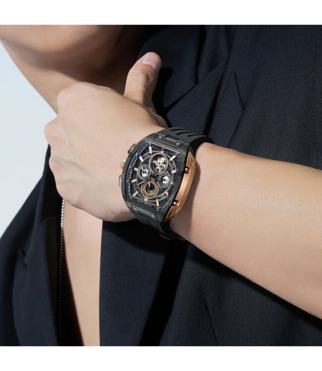 Bonest Gatti  BG5005-R3 Moon Phase Automatik Schwarz/Rosé-Gold Herrenuhr