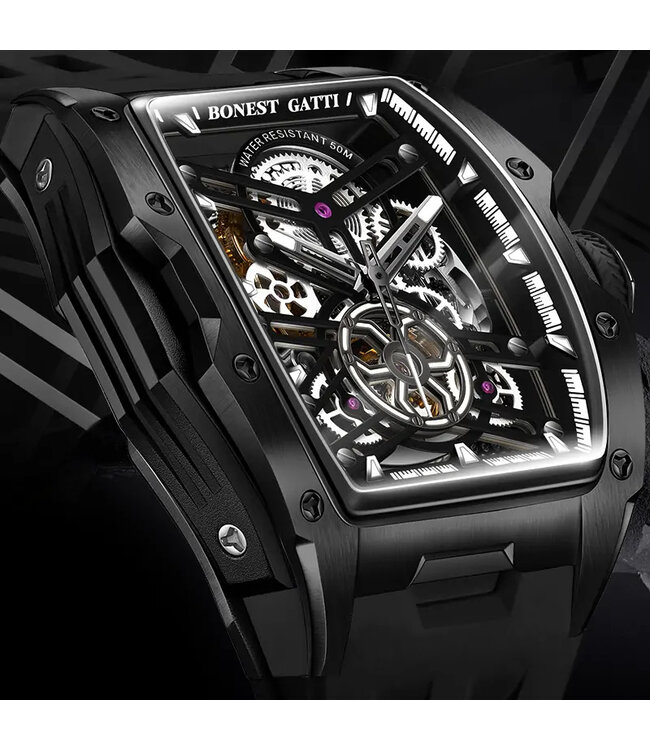 Bonest Gatti  BG5502-A1 Tonneau Skeleton Automatik Schwarz Herrenuhr