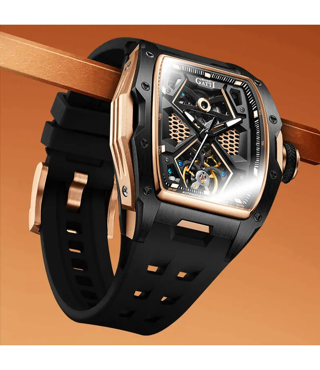 Bonest Gatti  BG5501-A4 Tonneau Skeleton Automatik Schwarz/Rosé-Gold Herrenuhr