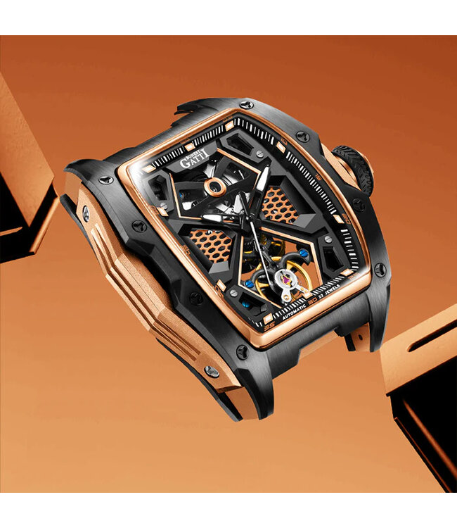 Bonest Gatti  BG5501-A4 Tonneau Skeleton Automatik Schwarz/Rosé-Gold Herrenuhr