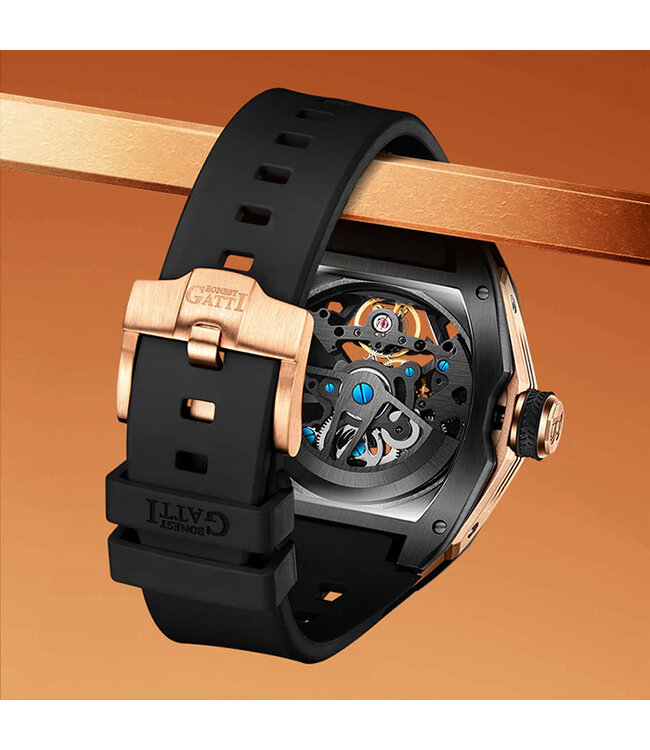 Bonest Gatti  BG5501-A4 Tonneau Skeleton Automatik Schwarz/Rosé-Gold Herrenuhr