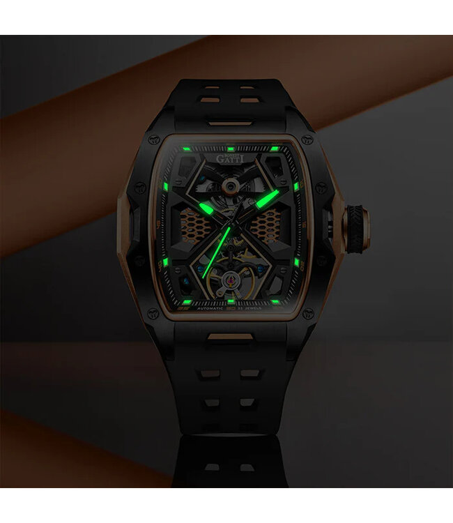 Bonest Gatti  BG5501-A4 Tonneau Skeleton Automatik Schwarz/Rosé-Gold Herrenuhr