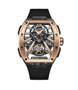 Bonest Gatti  BG9005-A2 Carbon Fiber Tonneau Skeleton Automatik Schwarz/Rosé-Gold Herrenuhr