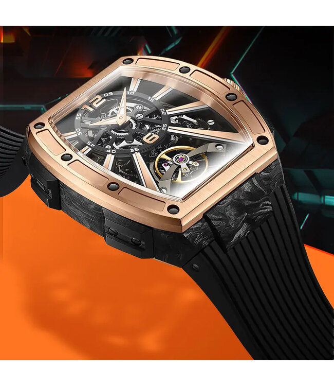 Bonest Gatti  BG9005-A2 Carbon Fiber Tonneau Skeleton Automatik Schwarz/Rosé-Gold Herrenuhr