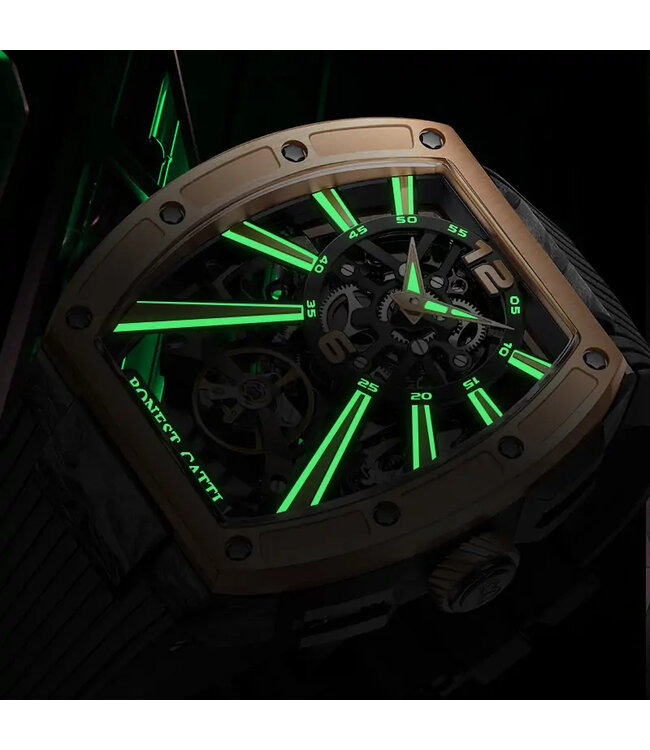 Bonest Gatti  BG9005-A2 Carbon Fiber Tonneau Skeleton Automatik Schwarz/Rosé-Gold Herrenuhr