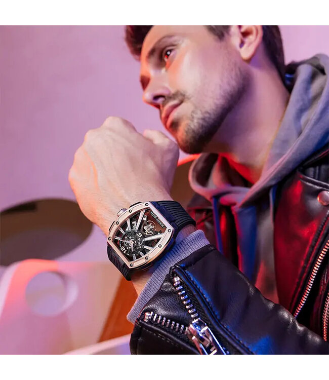 Bonest Gatti  BG9005-A2 Carbon Fiber Tonneau Skeleton Automatik Schwarz/Rosé-Gold Herrenuhr