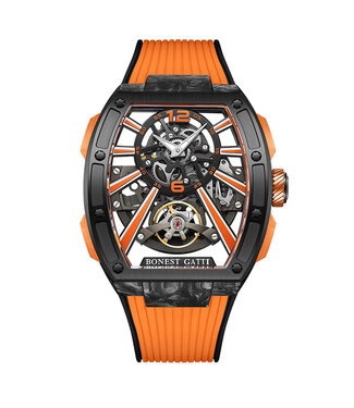 Bonest Gatti  BG9005-R3 Carbon Fiber Tonneau Skeleton Automatik Schwarz/Orange Herrenuhr