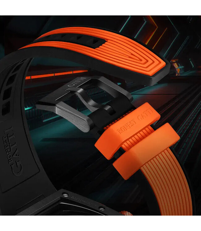 Bonest Gatti  BG9005-R3 Carbon Fiber Tonneau Skeleton Automatik Schwarz/Orange Herrenuhr