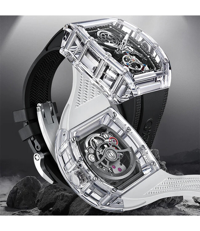 Bonest Gatti  BG7001-R2 K9 Crystal Tonneau Tourbillon Automatik Schwarz Herrenuhr
