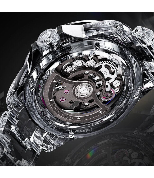 Bonest Gatti  BG7002-G1 Rainbow Bezel K9 Crystal Tourbillon Automatik Transparent Herrenuhr
