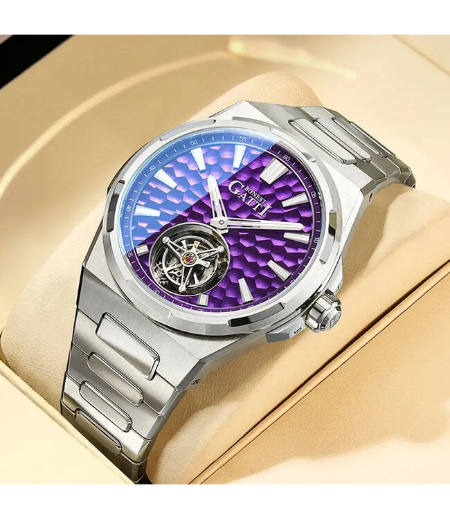 Bonest Gatti  BG7005-S3 Hammered Tourbillon Automatik Silber Herrenuhr