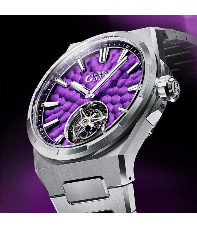 Bonest Gatti  BG7005-S3 Hammered Tourbillon Automatik Silber Herrenuhr