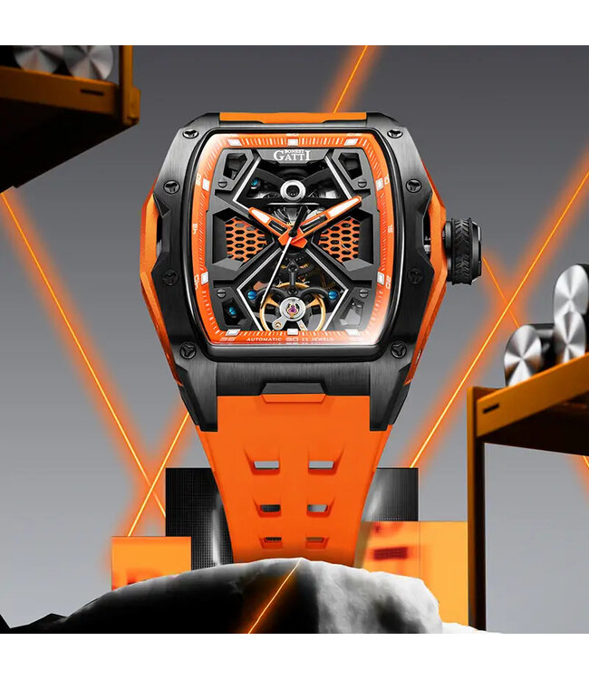 Bonest Gatti  BG5501-A2 Tonneau Skeleton Automatik Schwarz/Orange Herrenuhr