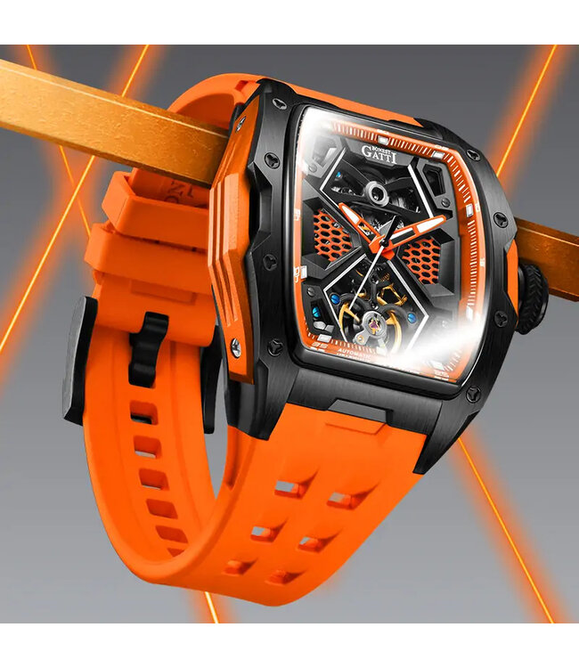 Bonest Gatti  BG5501-A2 Tonneau Skeleton Automatik Schwarz/Orange Herrenuhr