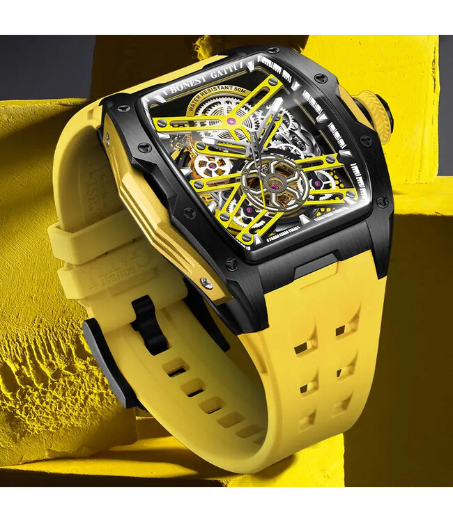 Bonest Gatti  BG5502-A3 Tonneau Skeleton Automatik Schwarz/Gelb Herrenuhr