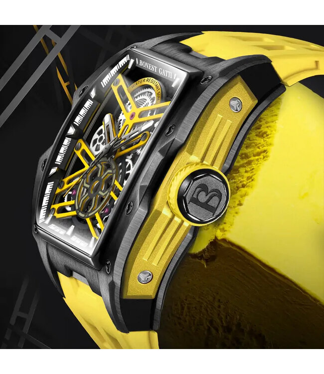 Bonest Gatti  BG5502-A3 Tonneau Skeleton Automatik Schwarz/Gelb Herrenuhr