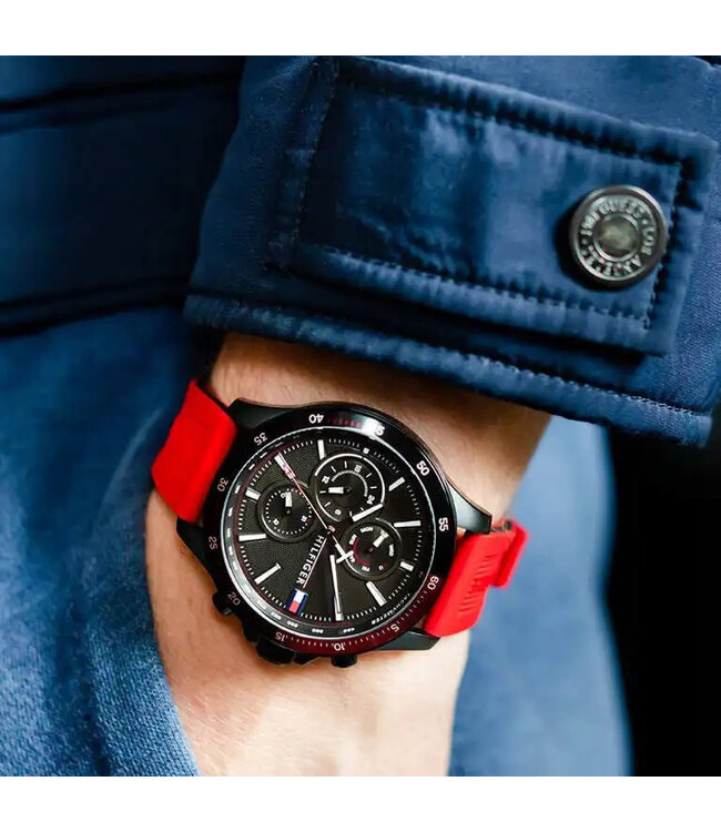 Tommy Hilfiger   Bank 1791722 Schwarz Rot Herrenuhr