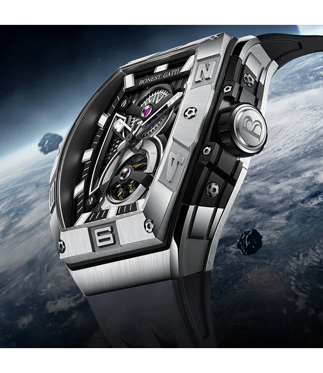 Bonest Gatti  BG5701-A2 Tonneau Skeleton Automatik Silber Herrenuhr