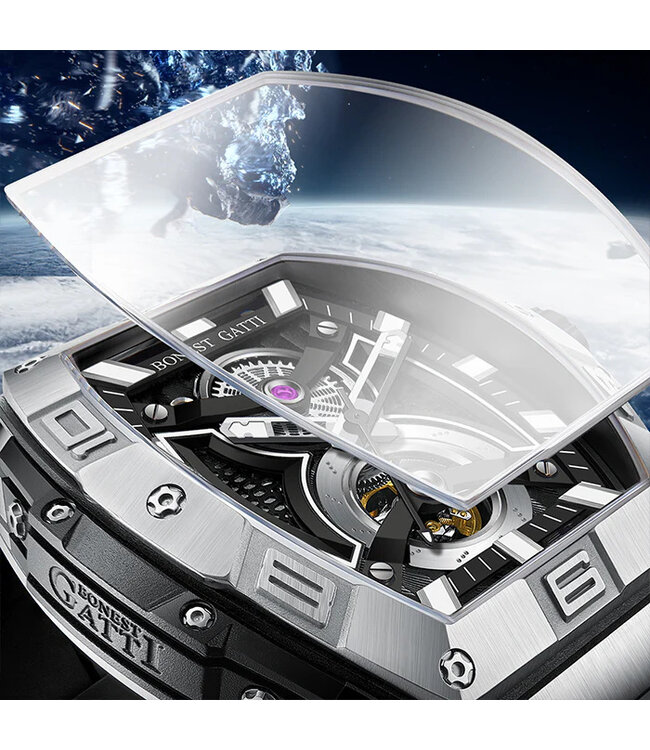 Bonest Gatti  BG5701-A2 Tonneau Skeleton Automatik Silber Herrenuhr