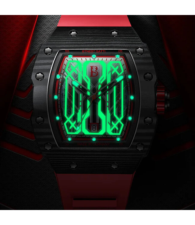 Bonest Gatti  BG9916-A2 Carbon Fiber Tonneau Automatik Schwarz/Rot Herrenuhr
