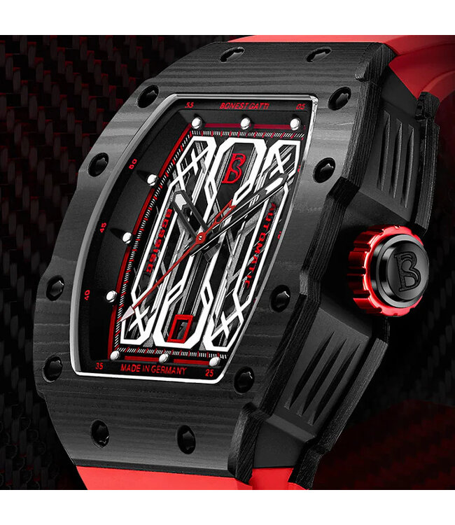 Bonest Gatti  BG9916-A2 Carbon Fiber Tonneau Automatik Schwarz/Rot Herrenuhr