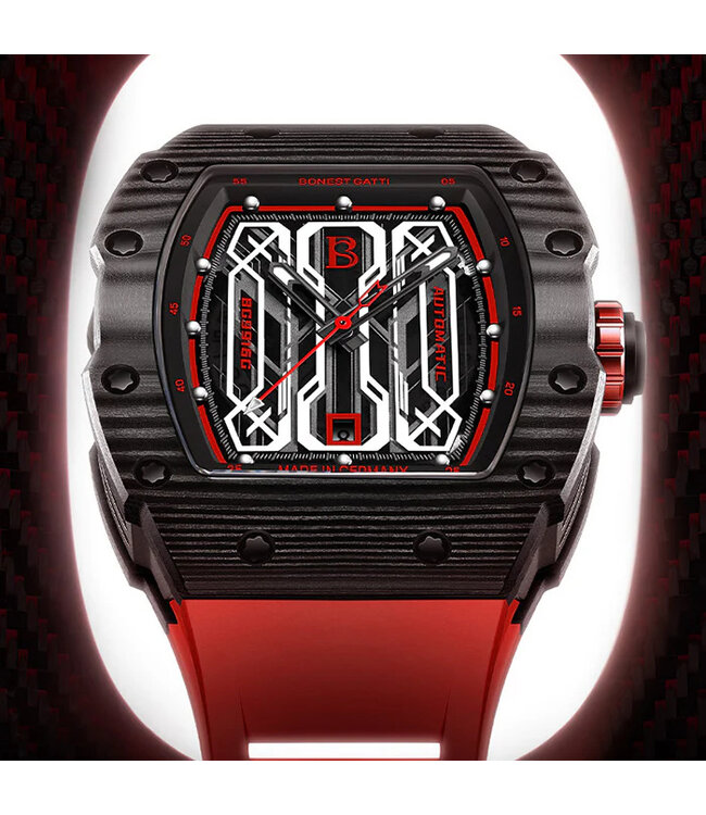 Bonest Gatti  BG9916-A2 Carbon Fiber Tonneau Automatik Schwarz/Rot Herrenuhr