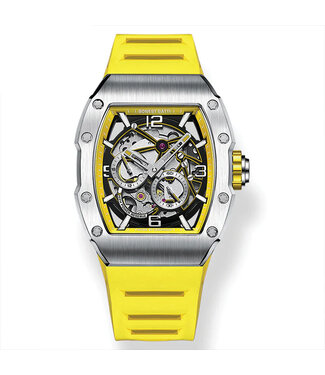 Bonest Gatti  BG9903-A3 Ghost Speed Tonneau Skeleton Automatik Silber/Gelb Herrenuhr
