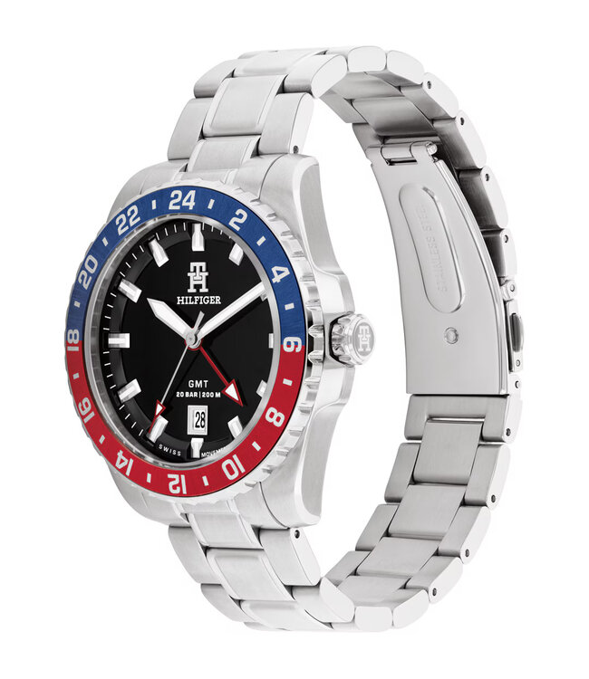Tommy Hilfiger   TH85 GMT 1792131 Schwarz Silber Herrenuhr