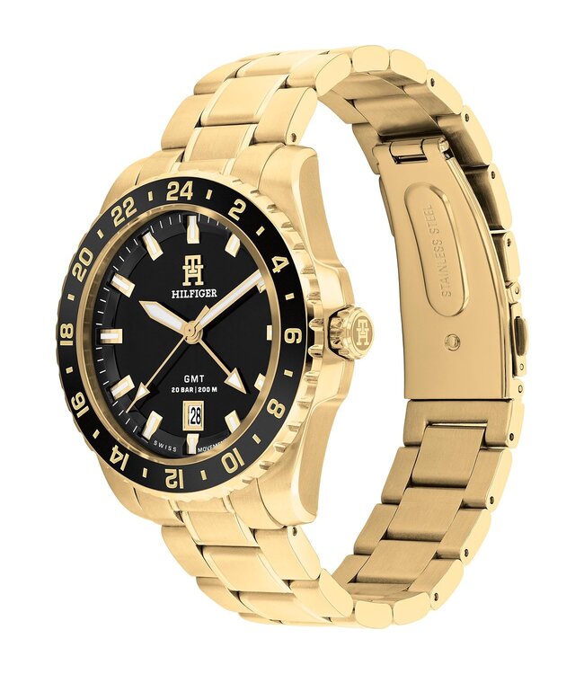 Tommy Hilfiger  TH85 GMT 1792133 Schwarz Gold Herrenuhr