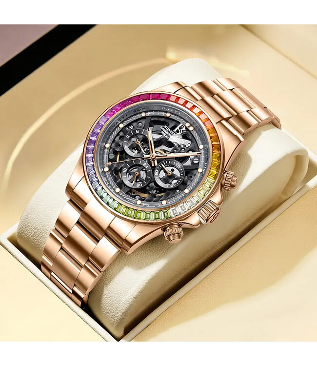 Bonest Gatti  Bonest Gatti BG8018-S2 Skeleton Automatik Gold/Regenbogen Herrenuhr