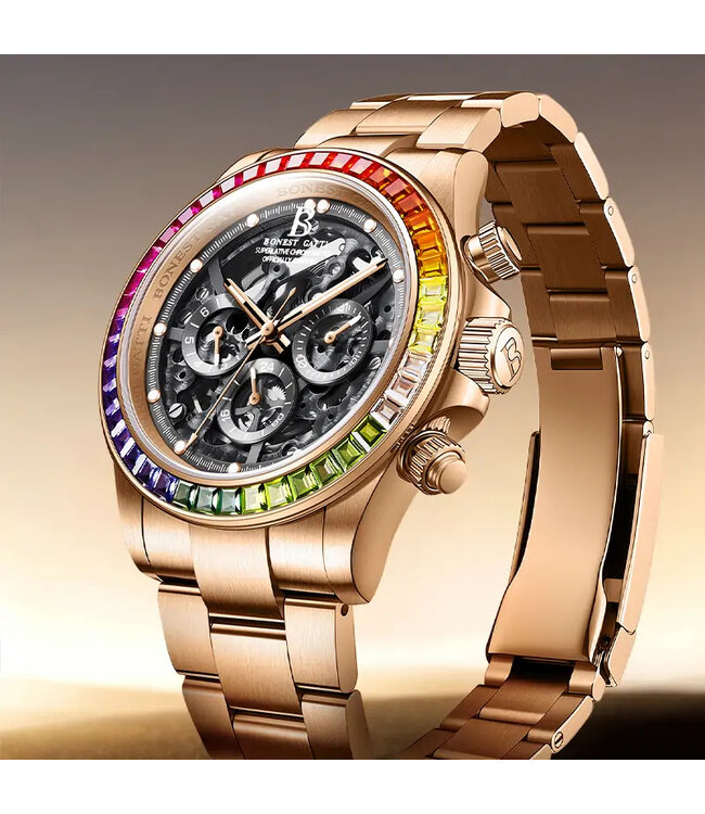 Bonest Gatti  Bonest Gatti BG8018-S2 Skeleton Automatik Gold/Regenbogen Herrenuhr