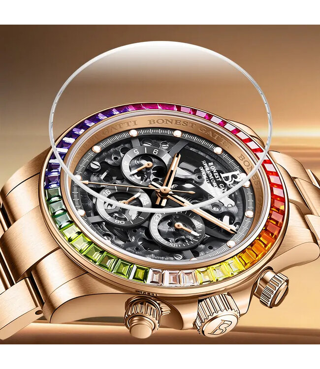 Bonest Gatti  Bonest Gatti BG8018-S2 Skeleton Automatik Gold/Regenbogen Herrenuhr