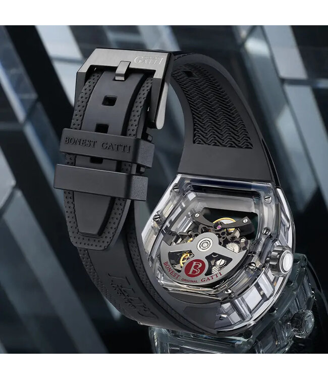 Bonest Gatti  BG9960-A1 K9 Crystal Skeleton Automatik Schwarz Herrenuhr