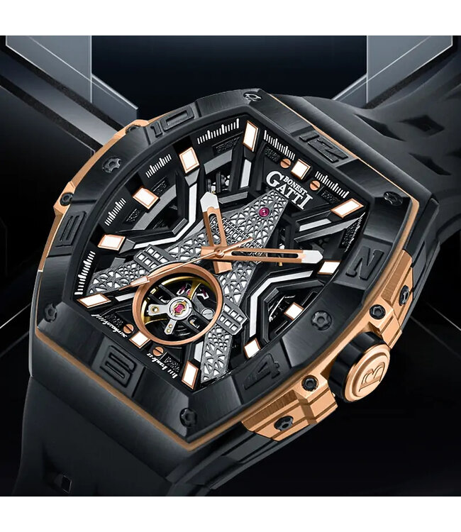 Bonest Gatti  BG5001-R3 Eiffelturm Tonneau Automatik Rosé-Gold Herrenuhr
