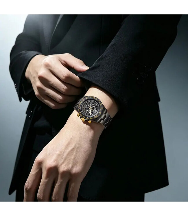 Bonest Gatti   BG8019-S3 Skeleton Automatik Schwarz/Gold Herrenuhr