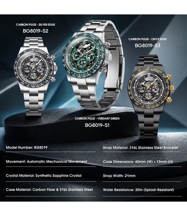 Bonest Gatti   BG8019-S3 Skeleton Automatik Schwarz/Gold Herrenuhr