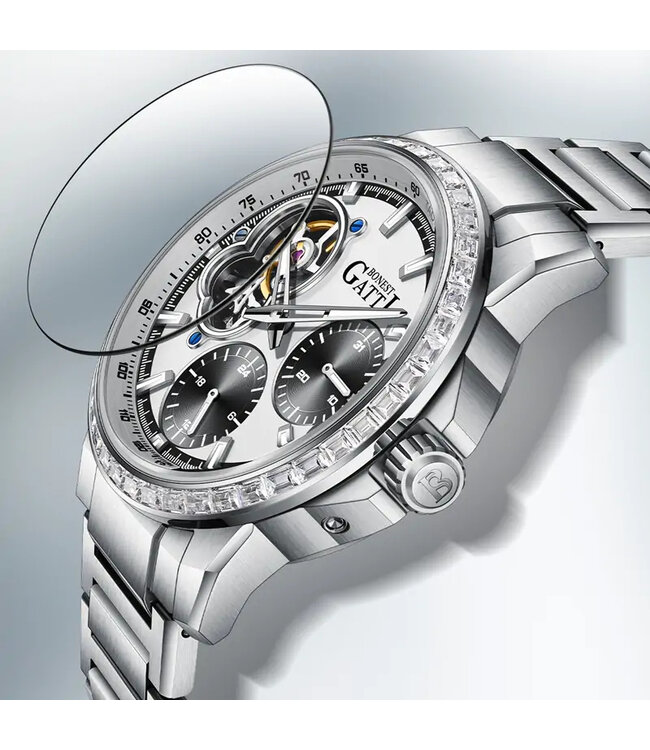Bonest Gatti  BG8802-S2 Openwork Diamond Automatik Silber Herrenuhr