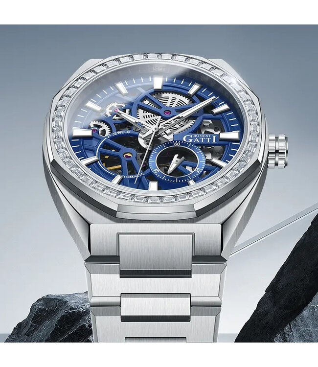Bonest Gatti   BG8801-S2 Openwork Diamond Automatik Silber Herrenuhr