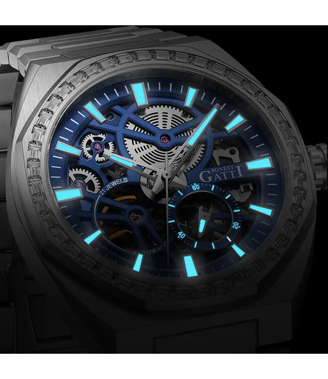 Bonest Gatti   BG8801-S2 Openwork Diamond Automatik Silber Herrenuhr