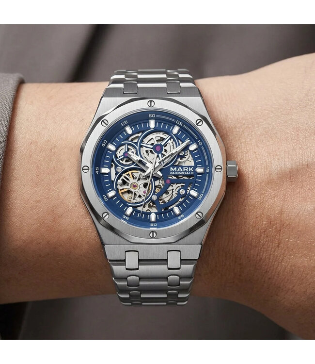 Mark Fairwhale TORSKAR FW-6840 Skeleton Automatik Silber/Blau Herrenuhr