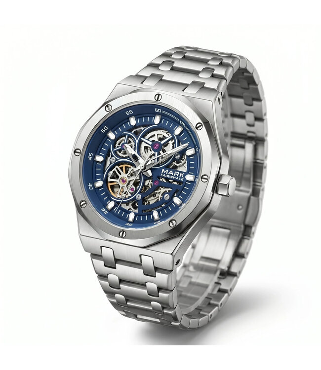 Mark Fairwhale TORSKAR FW-6840 Skeleton Automatik Silber/Blau Herrenuhr