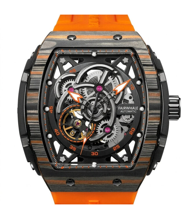 Mark Fairwhale TONNEVAR FW-6660 Tonneau Skeleton Automatik Schwarz/Orange Herrenuhr