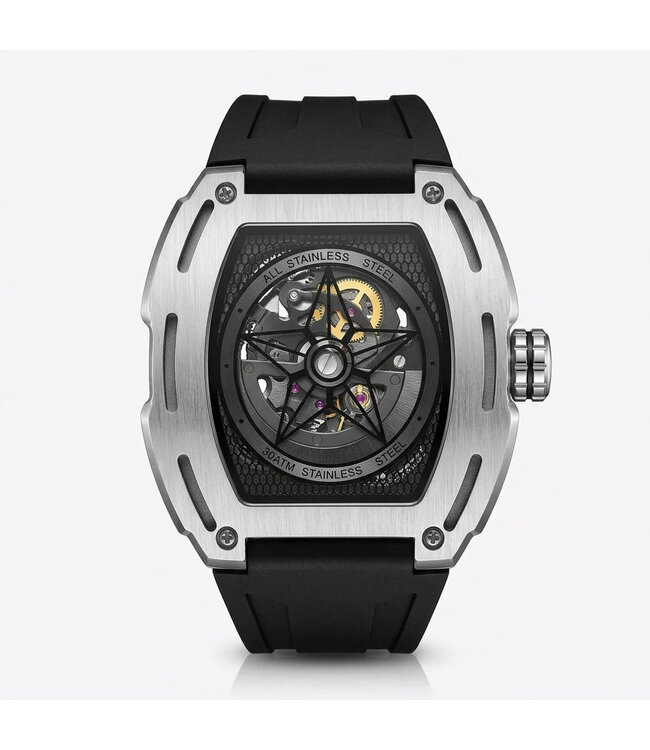 Mark Fairwhale TONNEXOR FW-6650 Tonneau Skeleton Automatik Silber/Schwarz Herrenuhr