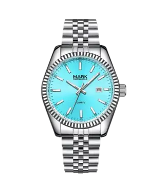 Mark Fairwhale VELUXOR FW-5017 Quarz Datum Silber/Türkis Herrenuhr
