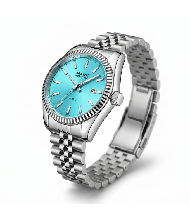 Mark Fairwhale  VELUXOR FW-5017 Quarz Datum Silber/Türkis Herrenuhr