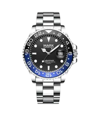 Mark Fairwhale VELTORIS FW-5140 Quarz Datum Silber/Schwarz/Blau Herrenuhr