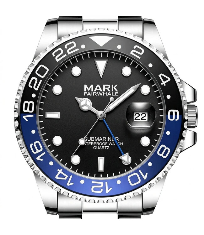 Mark Fairwhale VELTORIS FW-5140 Quarz Datum Silber/Schwarz/Blau Herrenuhr
