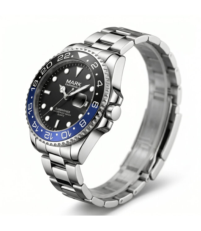 Mark Fairwhale VELTORIS FW-5140 Quarz Datum Silber/Schwarz/Blau Herrenuhr